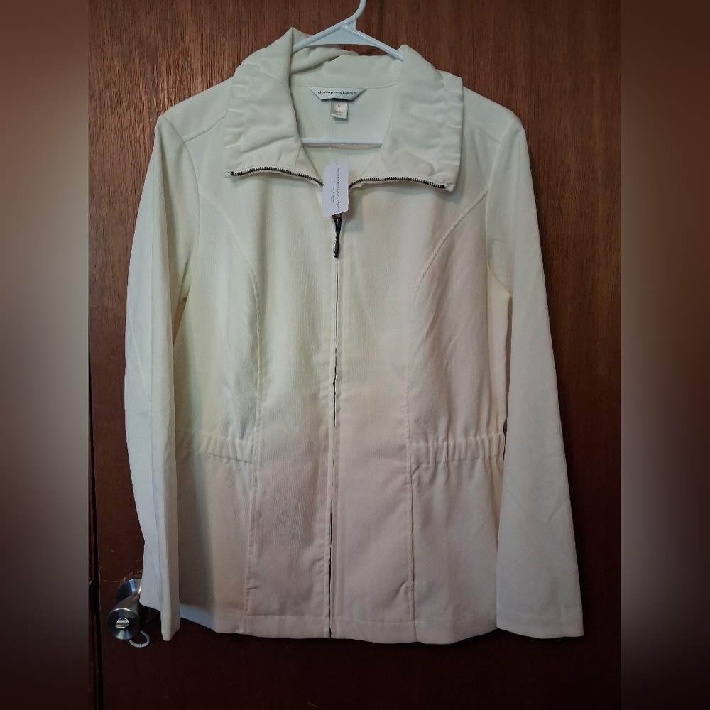C&B Christopher & Banks Off White Ivory Collared Stretch Full Zip Jacket M NWT